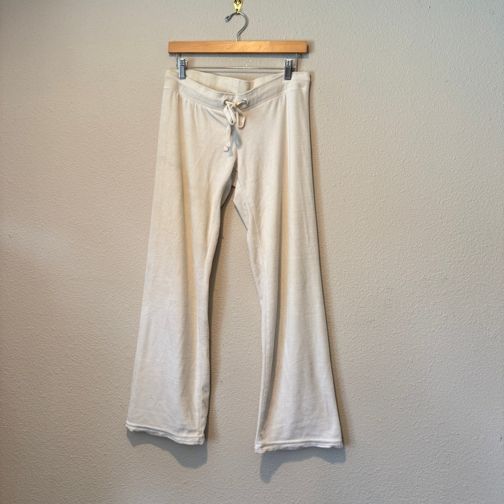 Wet Seal Vintage Y2K Cream Velour Graphic Back Wide Leg Track Pants Small